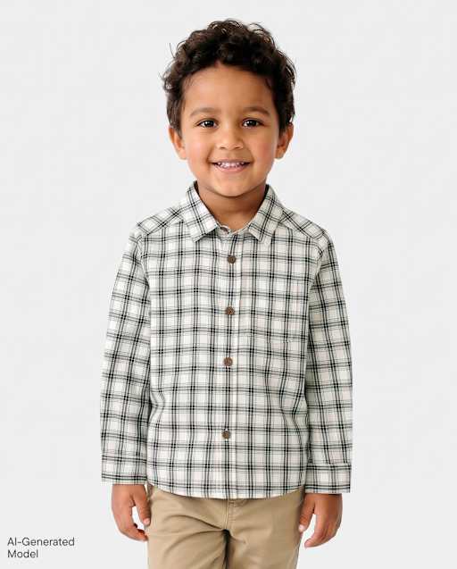 \Chemise boutonnée en popeline texturée à carreaux pour bébés et petits garçons\