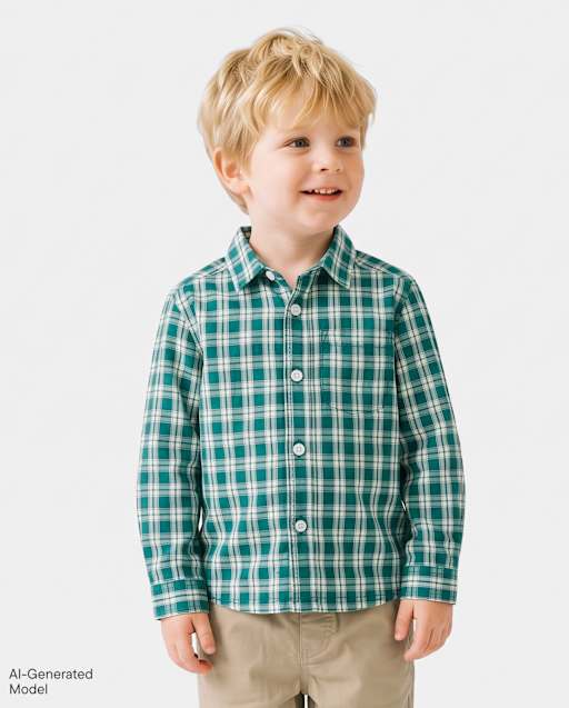 \Chemise boutonnée en popeline texturée à carreaux pour bébés et petits garçons\