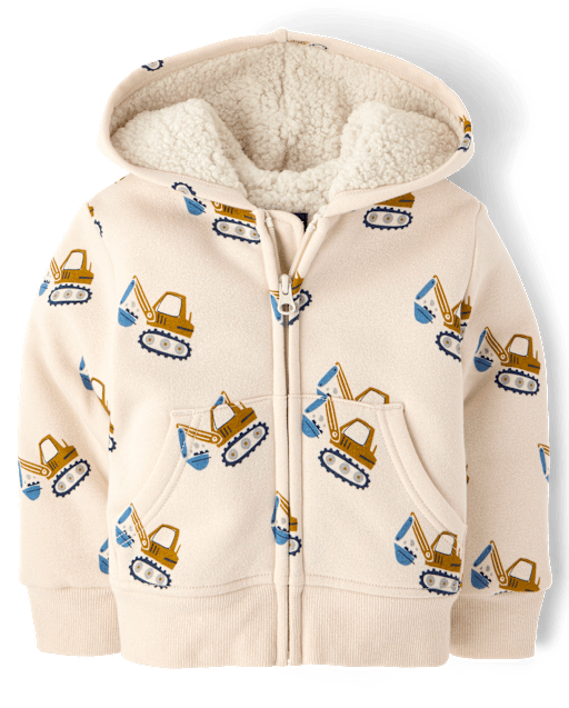 Baby And Toddler Boys Print Premium Fleece Sherpa Lined Zip Up Hoodie
