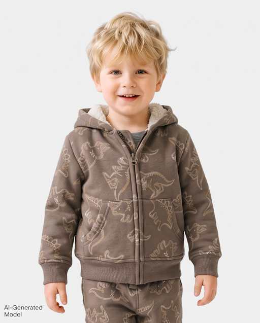 Baby And Toddler Boys Print Premium Fleece Sherpa Lined Zip Up Hoodie