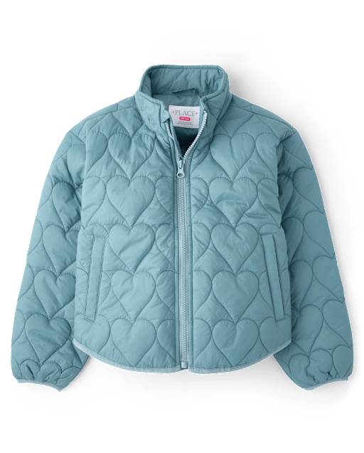 Girls Heart Quilted Packable Puffer Jacket