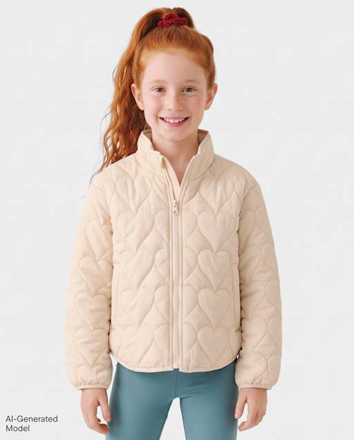 Girls Heart Quilted Packable Puffer Jacket