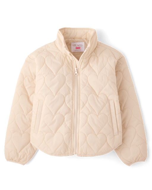 Girls Heart Quilted Packable Puffer Jacket