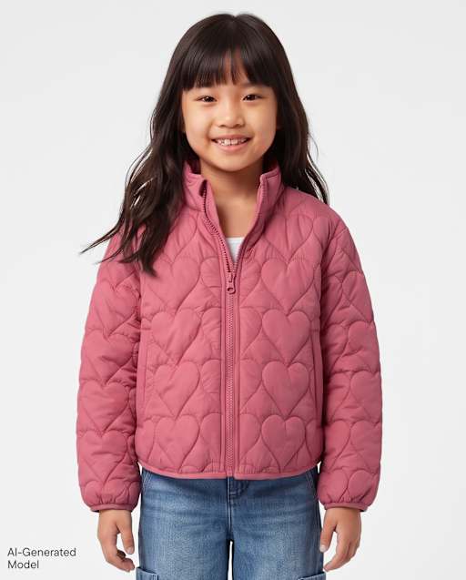 Girls Heart Quilted Packable Puffer Jacket