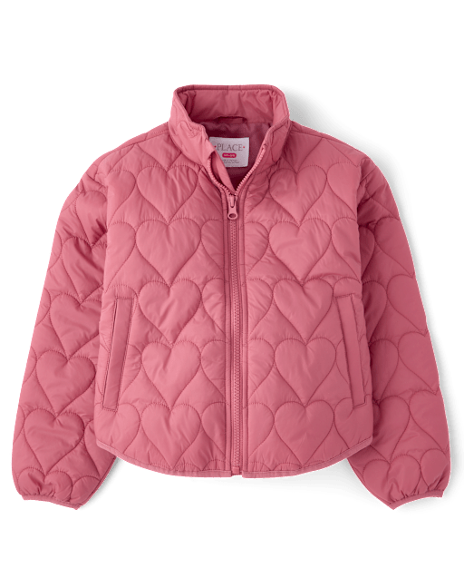 Girls Heart Quilted Packable Puffer Jacket