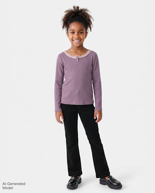 \Pantalon bootcut en velours côtelé taille basse pour filles\