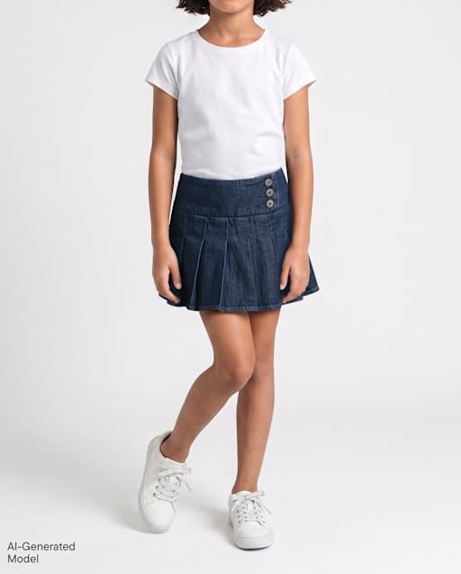 Girls Denim Pleated Skort