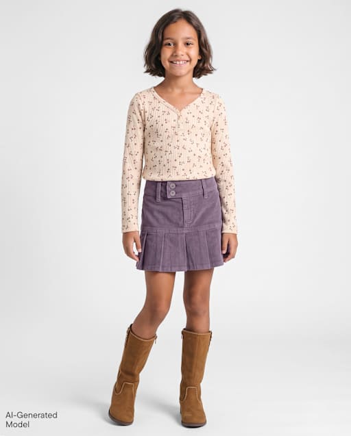 Jupe-short plissée en velours côtelé pour filles