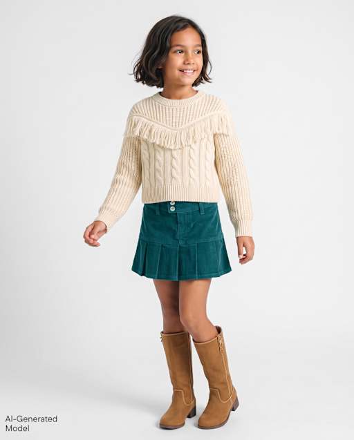 \Jupe-short plissée en velours côtelé pour filles\