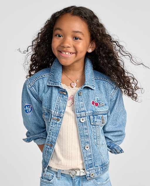 Girls Varsity Patch Denim Jacket