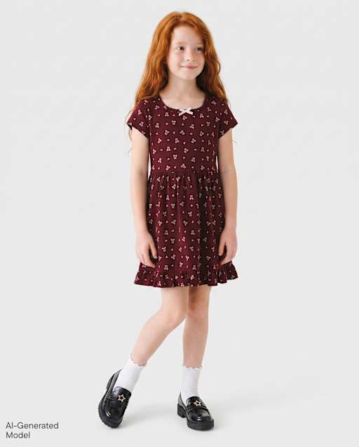 Girls Bear Ruffle Dress