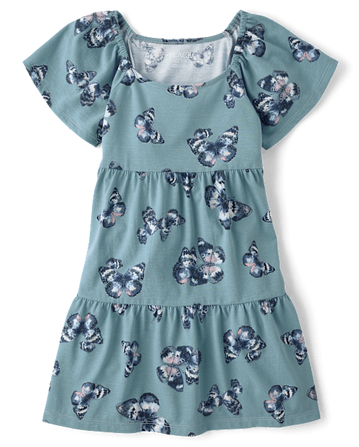 Girls Print Tiered Flutter Dress