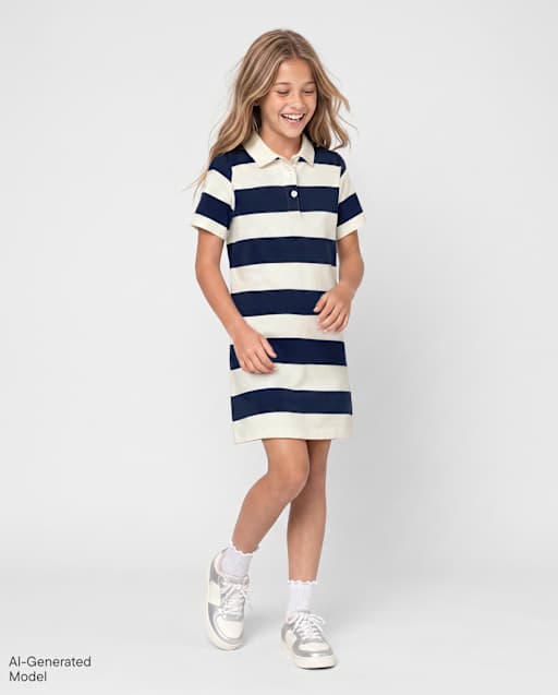 Girls Striped Rugby Polo Dress