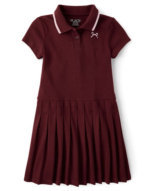Girls Embroidered Icon Drop Waist Polo Dress