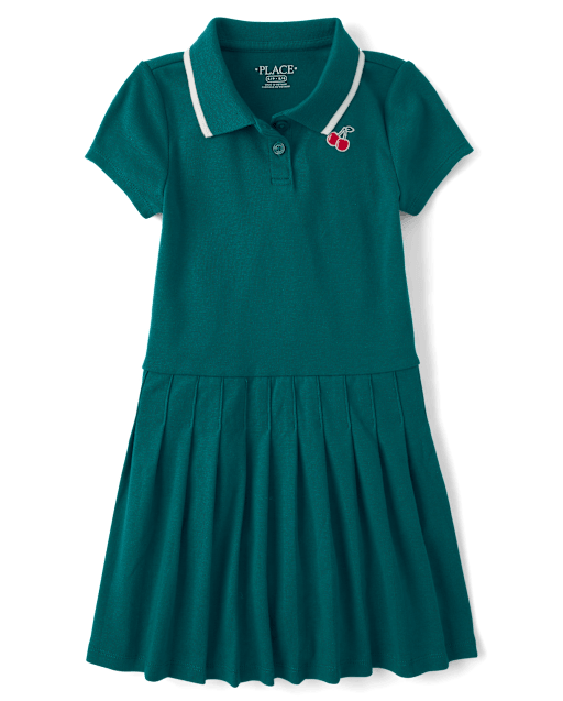 Girls Embroidered Icon Drop Waist Polo Dress