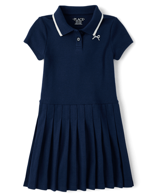 Girls Embroidered Icon Drop Waist Polo Dress