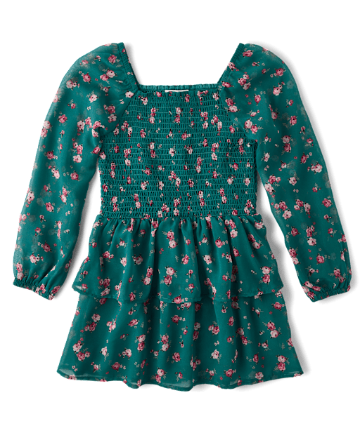 Girls Floral Chiffon Flounce Dress