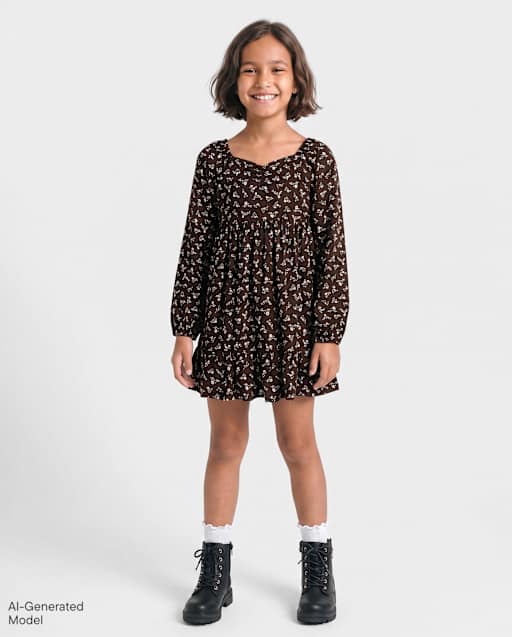 Girls Floral Ruffle Dress