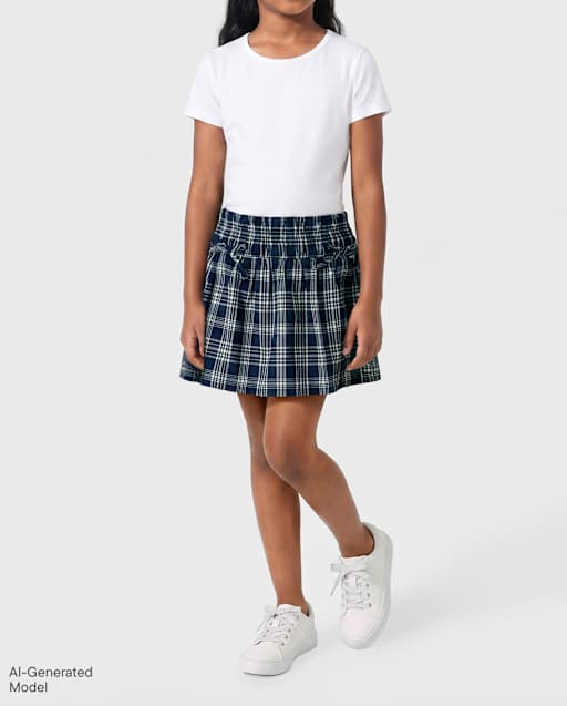 Girls Plaid Smocked Poplin Skort