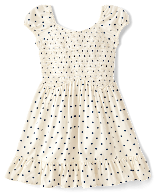 Girls Print Smocked Ruffle Dress