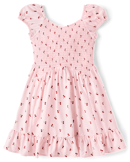 Girls Print Smocked Ruffle Dress