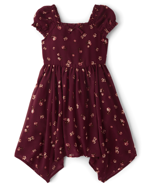 Girls Floral Chiffon Hanky Hem Dress