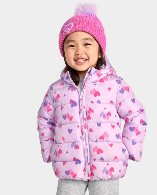 Doudoune à capuche imprimée pour petites filles