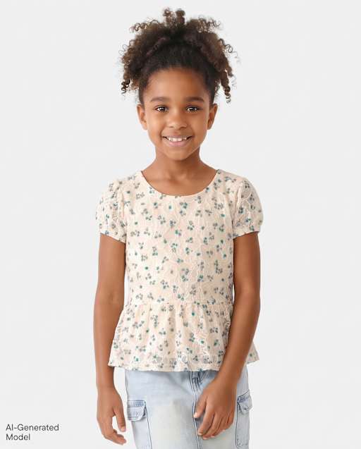 Girls Floral Lace Hanky Hem Top