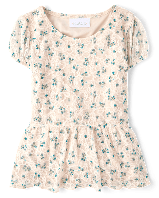 Girls Floral Lace Peplum Top