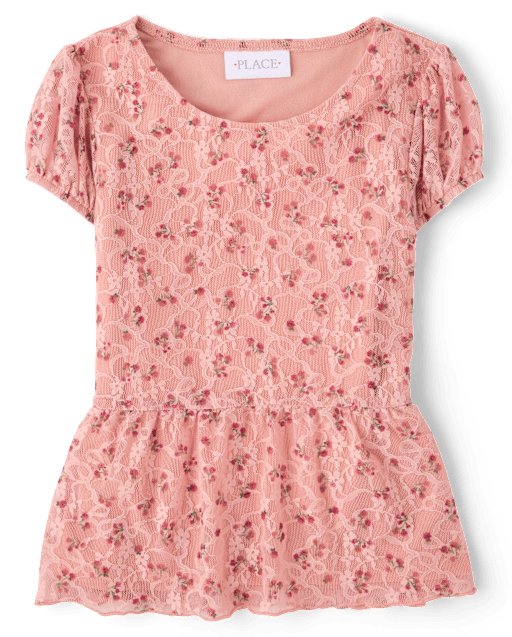 Girls Floral Lace Hanky Hem Top