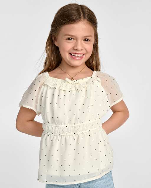 Girls Polka Dot Chiffon Flutter Top