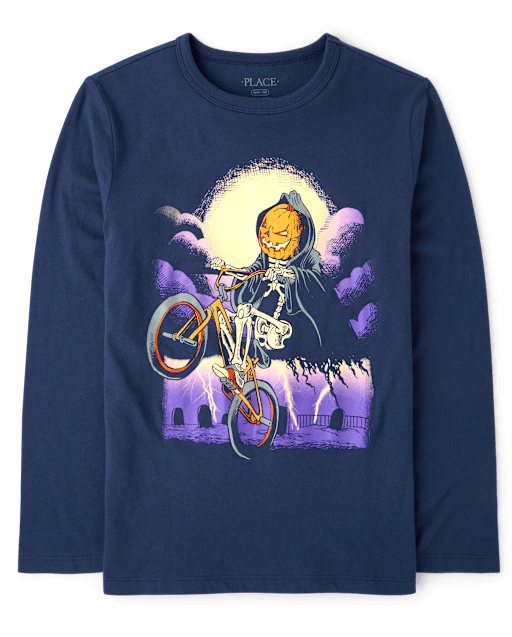 T-shirt graphique citrouille motard pour garçon, Halloween