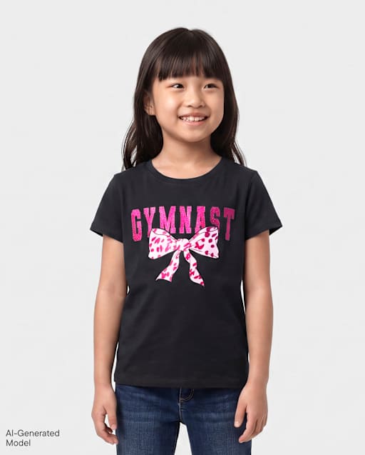 Girls Gymnast Bow Graphic Tee