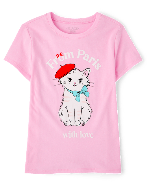Girls Paris Cat Graphic Tee