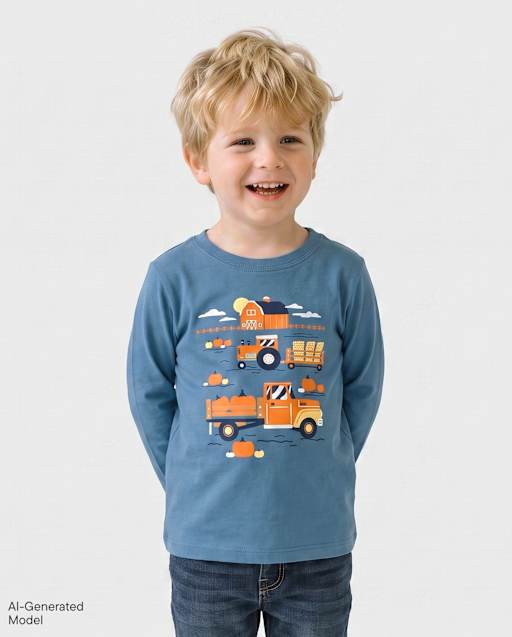 T-shirt graphique pour bébés et petits garçons avec motifs de véhicules d'automne
