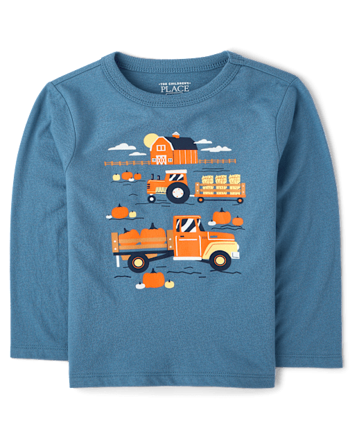 T-shirt graphique pour bébés et petits garçons avec motifs de véhicules d'automne