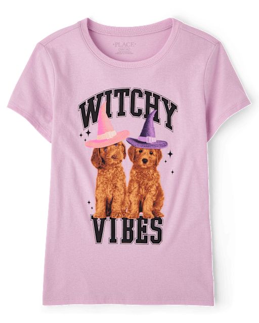 Girls Halloween Witchy Vibes Graphic Tee