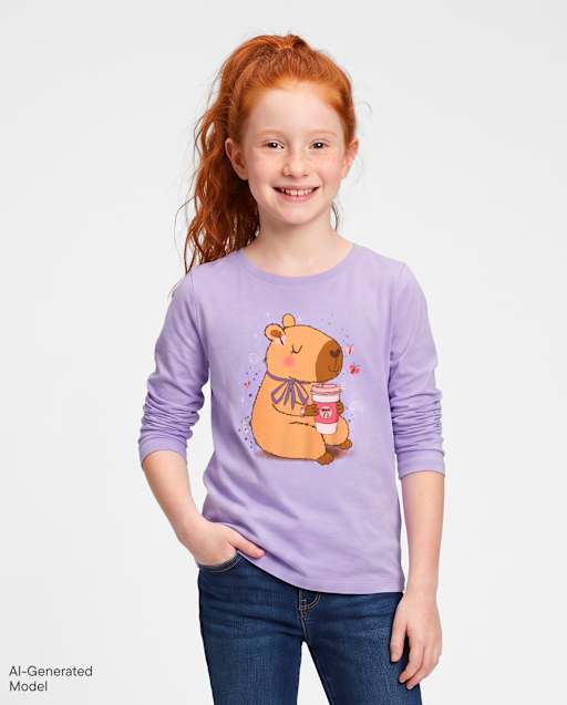 Girls Capybara Drink Graphic Tee