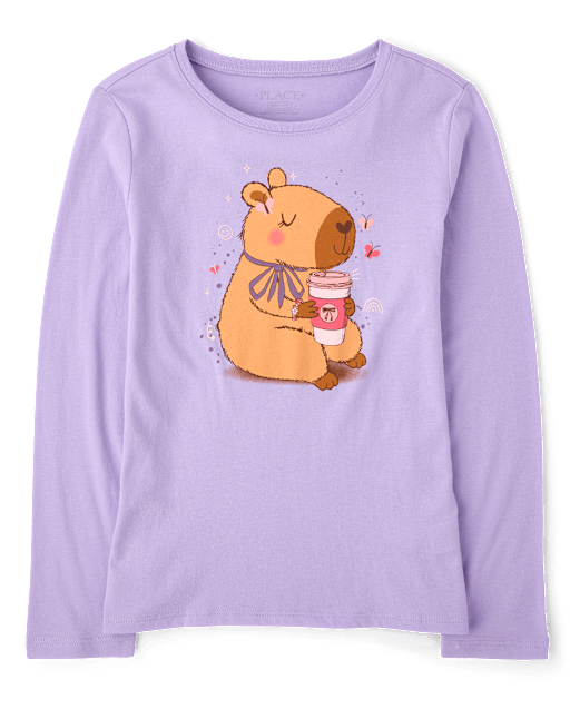 Girls Capybara Drink Graphic Tee