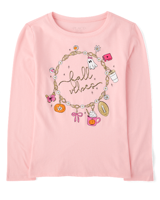 T-shirt graphique pour filles, ambiance automne
