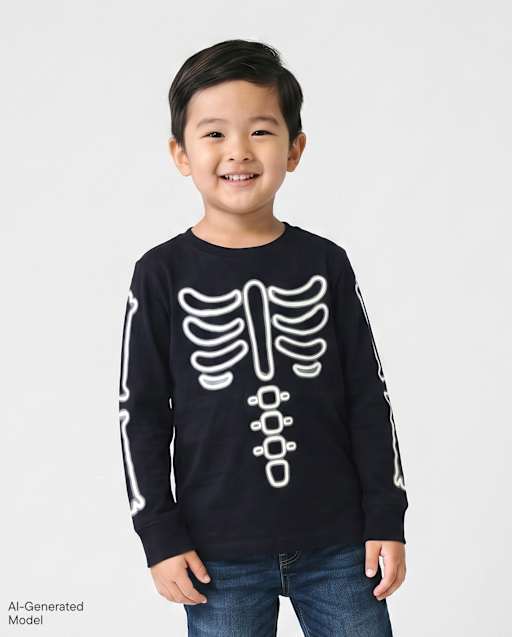 Baby And Toddler Boys Glow Halloween Skeleton Graphic Tee