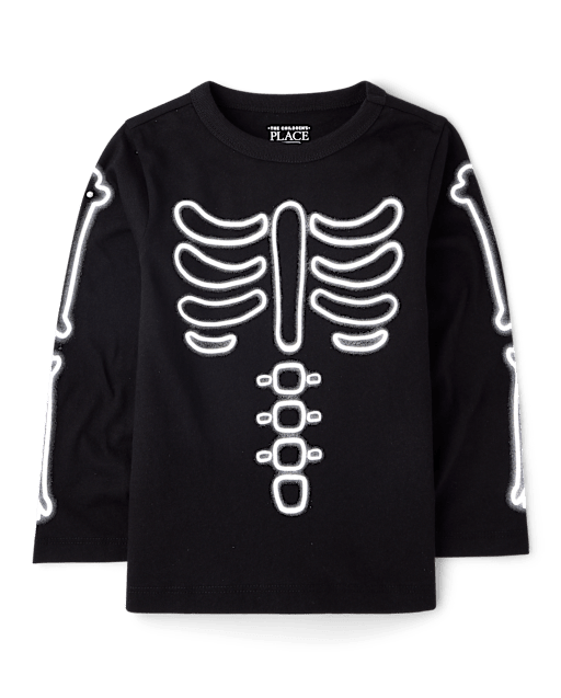 Baby And Toddler Boys Glow Halloween Skeleton Graphic Tee