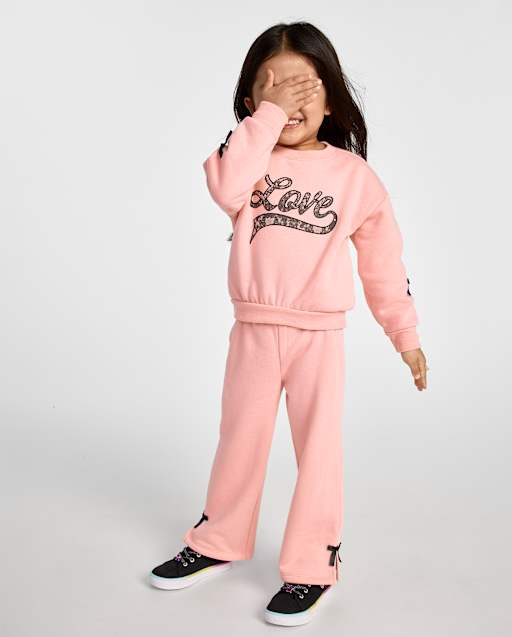 Toddler Girls Bow Fleece 2-Piece Outfit Set