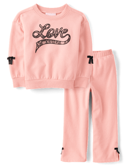 Toddler Girls Bow Fleece 2-Piece Outfit Set