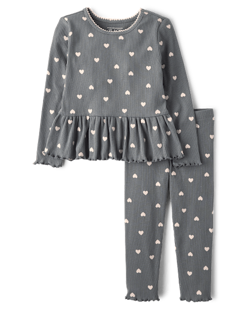 Toddler Girls Heart Ribbed 2-Piece Outfit Set