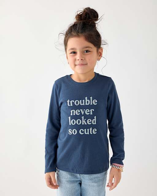 Baby And Toddler Girls Trouble Graphic Tee