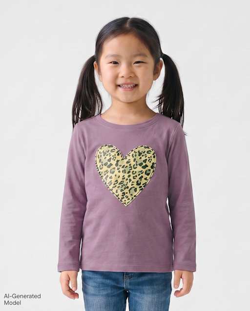 Baby And Toddler Girls Leopard Heart Graphic Tee