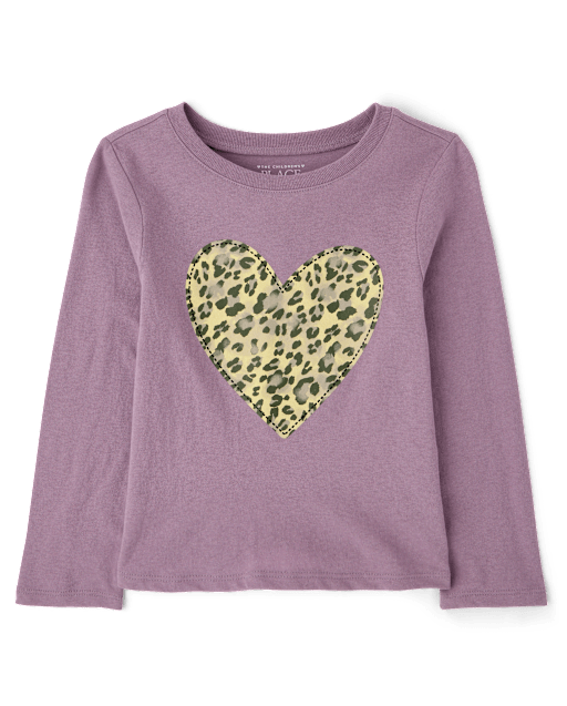 Baby And Toddler Girls Leopard Heart Graphic Tee