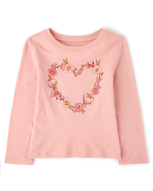 Baby And Toddler Girls Floral Heart Graphic Tee