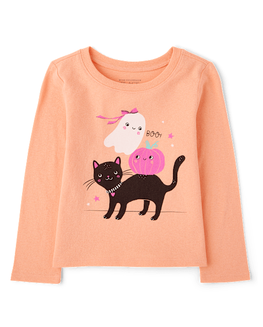 Baby And Toddler Girls Halloween Cat Ghost Graphic Tee